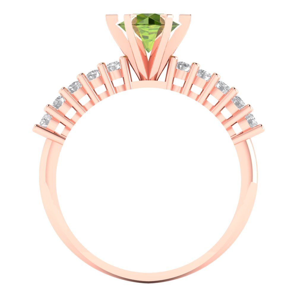 1.05 cttw Natural Peridot Solitaire with Zirconia Simulated Diamond Accents Engagement Ring - Solid Gold (Round Cut,6.0mm)