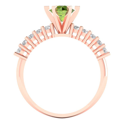 1.05 cttw Natural Peridot Solitaire with Zirconia Simulated Diamond Accents Engagement Ring - Solid Gold (Round Cut,6.0mm)