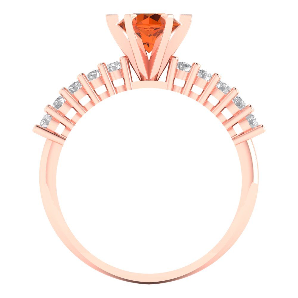 1.05 cttw Simulated Pink Tourmaline Solitaire with Zirconia Simulated Diamond Accents Engagement Ring - Solid Gold (Round Cut,6.0mm)