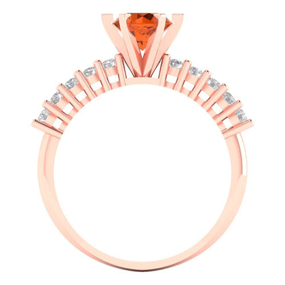 1.05 cttw Simulated Pink Tourmaline Solitaire with Zirconia Simulated Diamond Accents Engagement Ring - Solid Gold (Round Cut,6.0mm)