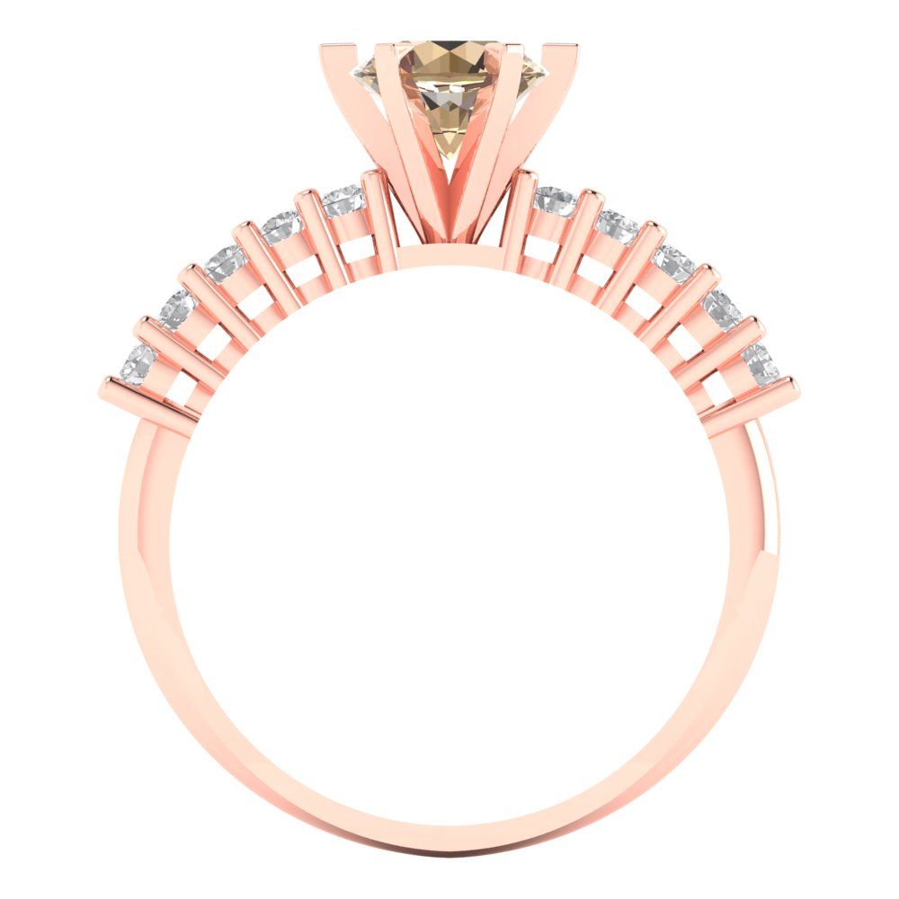 1.05 cttw Yellow Moissanite Solitaire with Zirconia Simulated Diamond Accents Engagement Ring - Solid Gold (Round Cut,6.0mm)