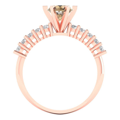 1.05 cttw Yellow Moissanite Solitaire with Zirconia Simulated Diamond Accents Engagement Ring - Solid Gold (Round Cut,6.0mm)