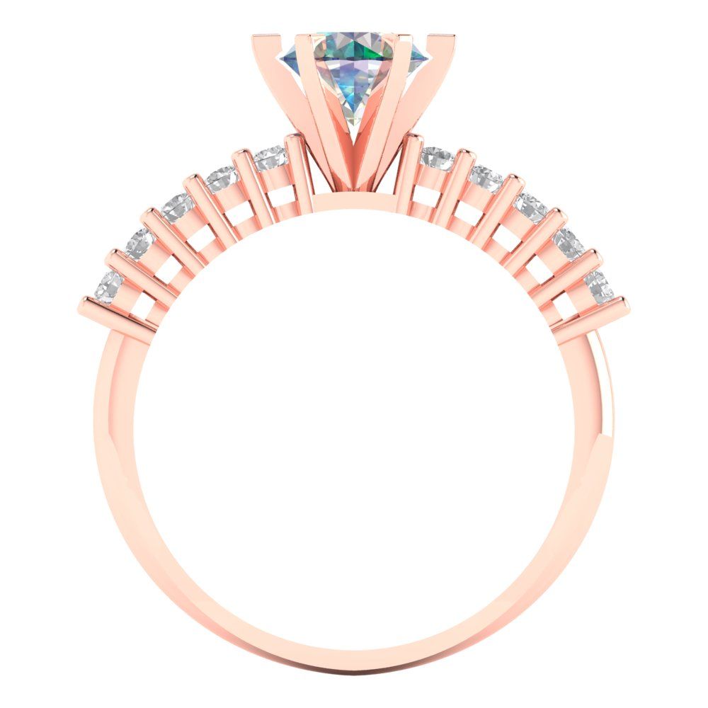 1.05 cttw Blue Moissanite Solitaire with Zirconia Simulated Diamond Accents Engagement Ring - Solid Gold (Round Cut,6.0mm)