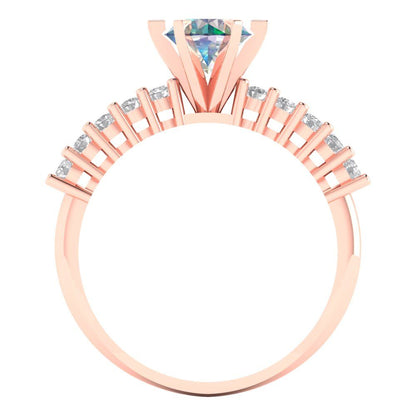 1.05 cttw Blue Moissanite Solitaire with Zirconia Simulated Diamond Accents Engagement Ring - Solid Gold (Round Cut,6.0mm)