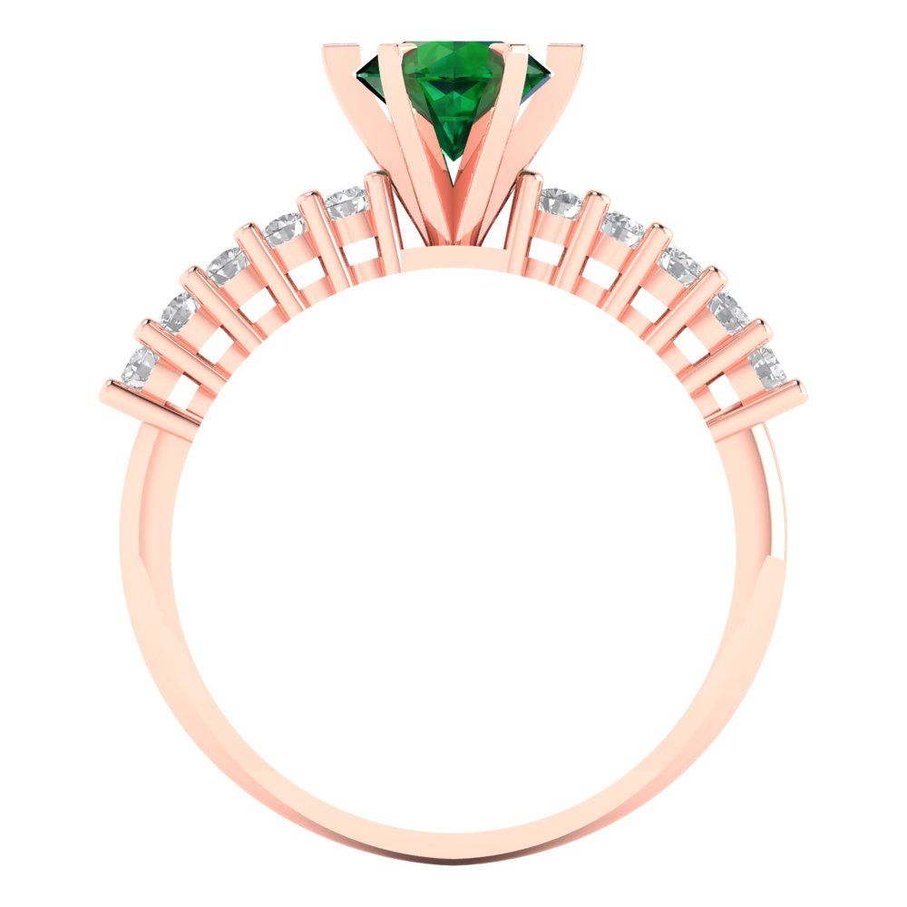 1.05 cttw Simulated Emerald Solitaire with Zirconia Simulated Diamond Accents Engagement Ring - Solid Gold (Round Cut,6.0mm)