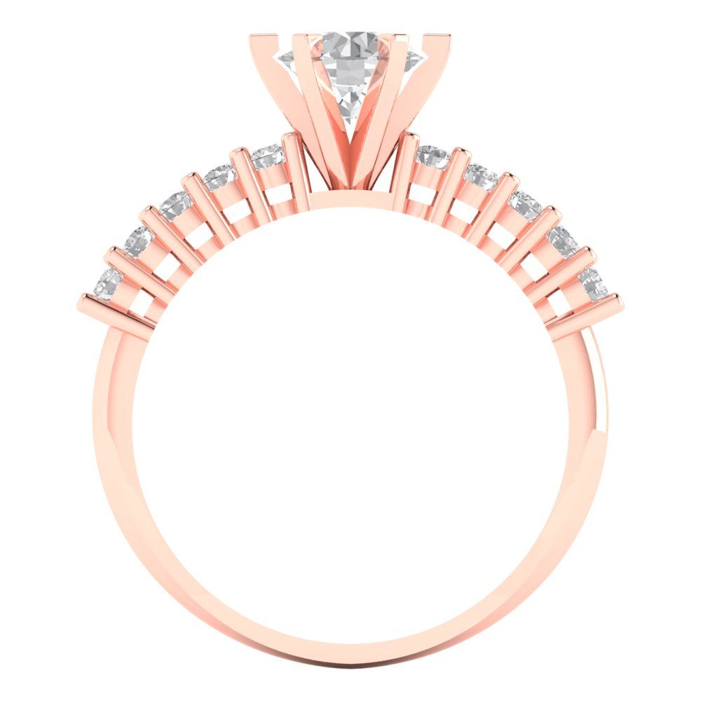 1.05 cttw Zirconia Simulated Diamond Solitaire with Zirconia Simulated Diamond Accents Engagement Ring - Solid Gold (VVS1, Round Cut,6.0mm)