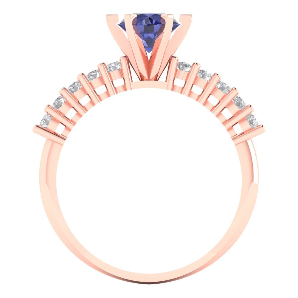 1.05 cttw Simulated Tanzanite Solitaire with Zirconia Simulated Diamond Accents Engagement Ring - Solid Gold (Round Cut,6.0mm)