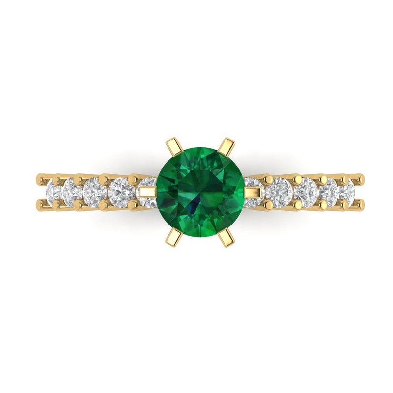 1.05 ct Brilliant Round Cut Simulated Emerald Stone Yellow Gold Solitaire with Accents Ring
