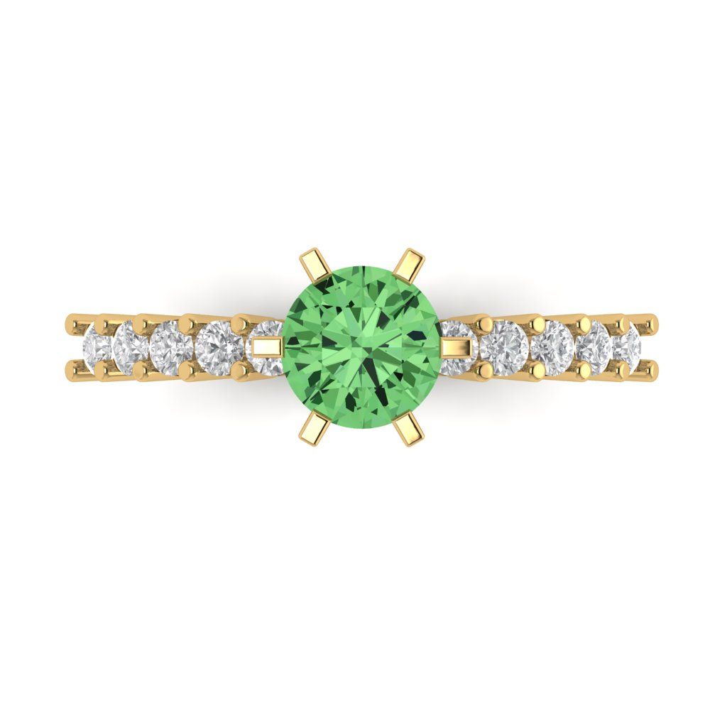 1.05 cttw Zirconia Simulated Green Diamond Solitaire with Zirconia Simulated Diamond Accents Engagement Ring - Solid Gold (VVS1, Round Cut,6.0mm)