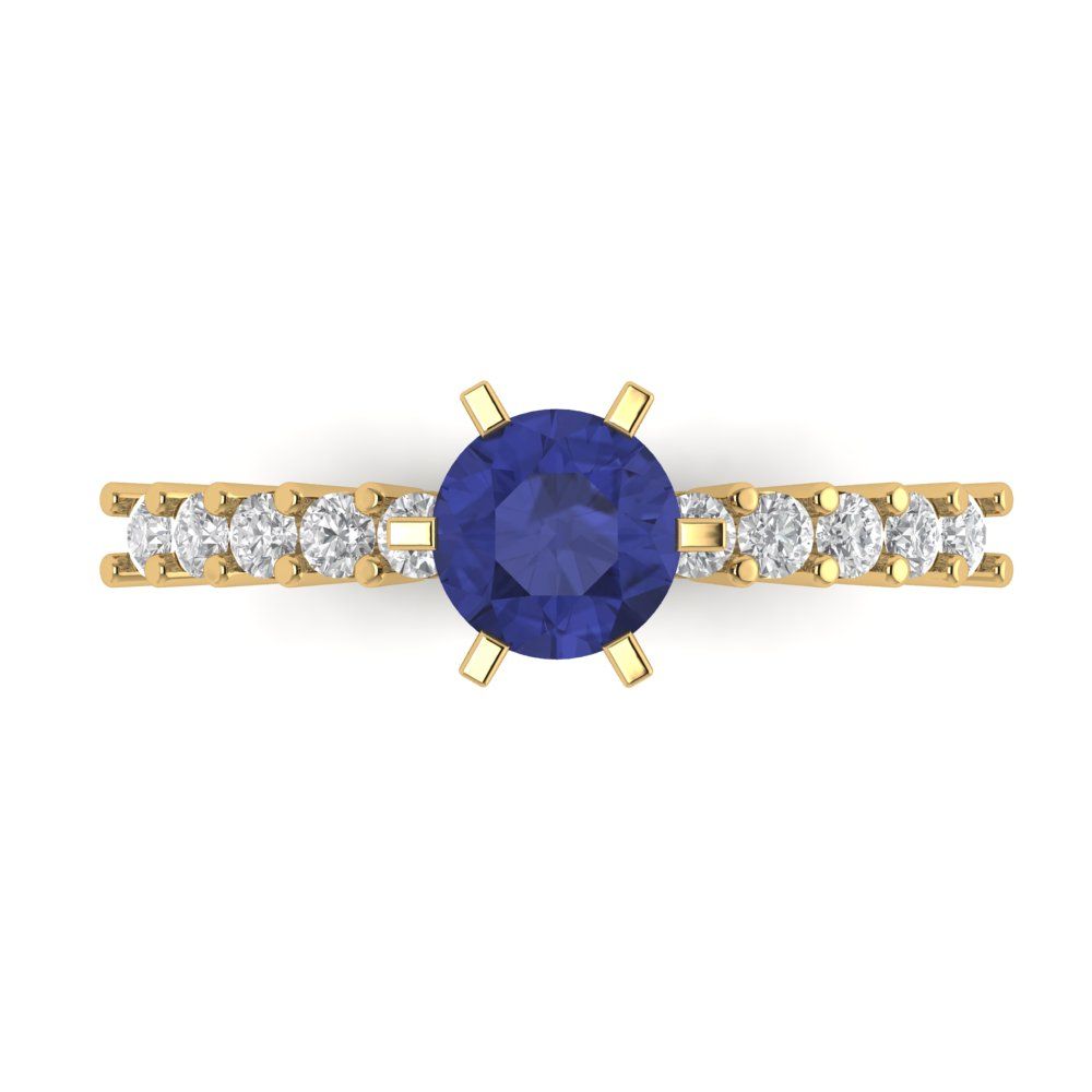 1.05 cttw Simulated Tanzanite Solitaire with Zirconia Simulated Diamond Accents Engagement Ring - Solid Gold (Round Cut,6.0mm)