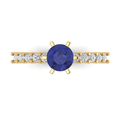 1.05 cttw Simulated Tanzanite Solitaire with Zirconia Simulated Diamond Accents Engagement Ring - Solid Gold (Round Cut,6.0mm)