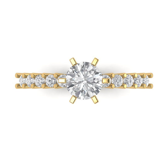 1.05 cttw White Sapphire Solitaire with Zirconia Simulated Diamond Accents Engagement Ring - Solid Yellow Gold (VVS1, Round Cut,6.0mm)