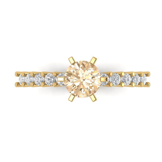 1.05 cttw Natural Morganite Solitaire with Zirconia Simulated Diamond Accents Engagement Ring - Solid Yellow Gold (VVS1, Round Cut,6.0mm)