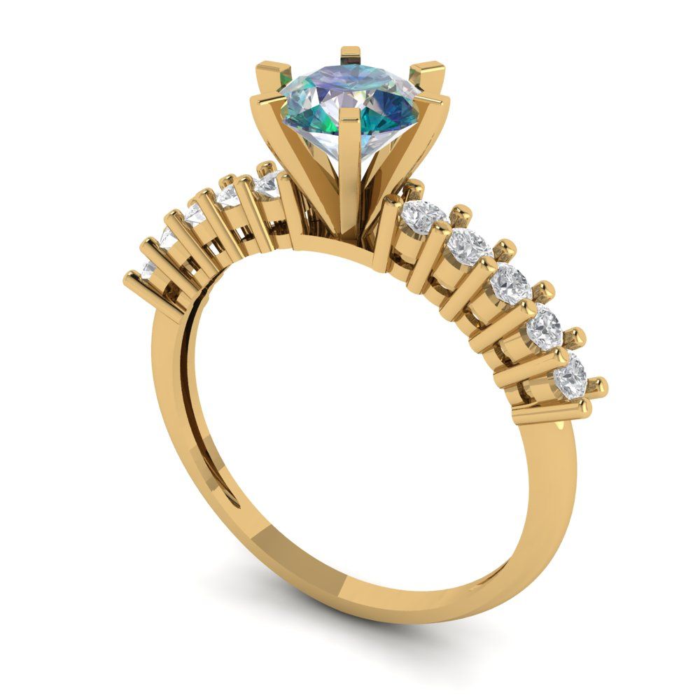 1.05 cttw Blue Moissanite Solitaire with Zirconia Simulated Diamond Accents Engagement Ring - Solid Gold (Round Cut,6.0mm)