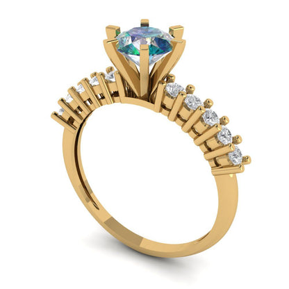 1.05 cttw Blue Moissanite Solitaire with Zirconia Simulated Diamond Accents Engagement Ring - Solid Gold (Round Cut,6.0mm)