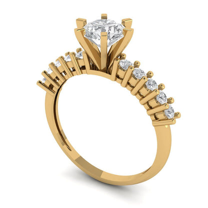 1.05 cttw White Sapphire Solitaire with Zirconia Simulated Diamond Accents Engagement Ring - Solid Gold (Round Cut,6.0mm)