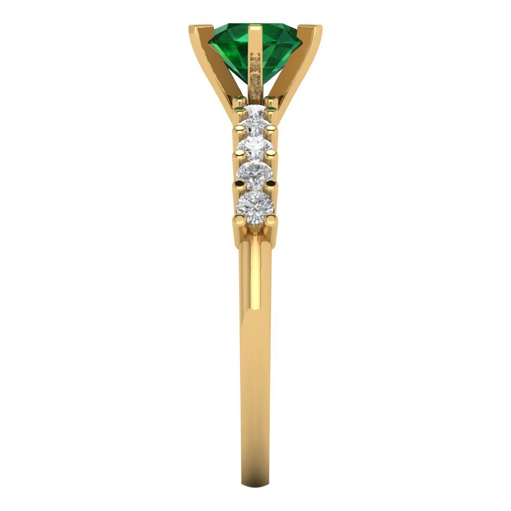 1.05 cttw Simulated Emerald Solitaire with Zirconia Simulated Diamond Accents Engagement Ring - Solid Gold (Round Cut,6.0mm)