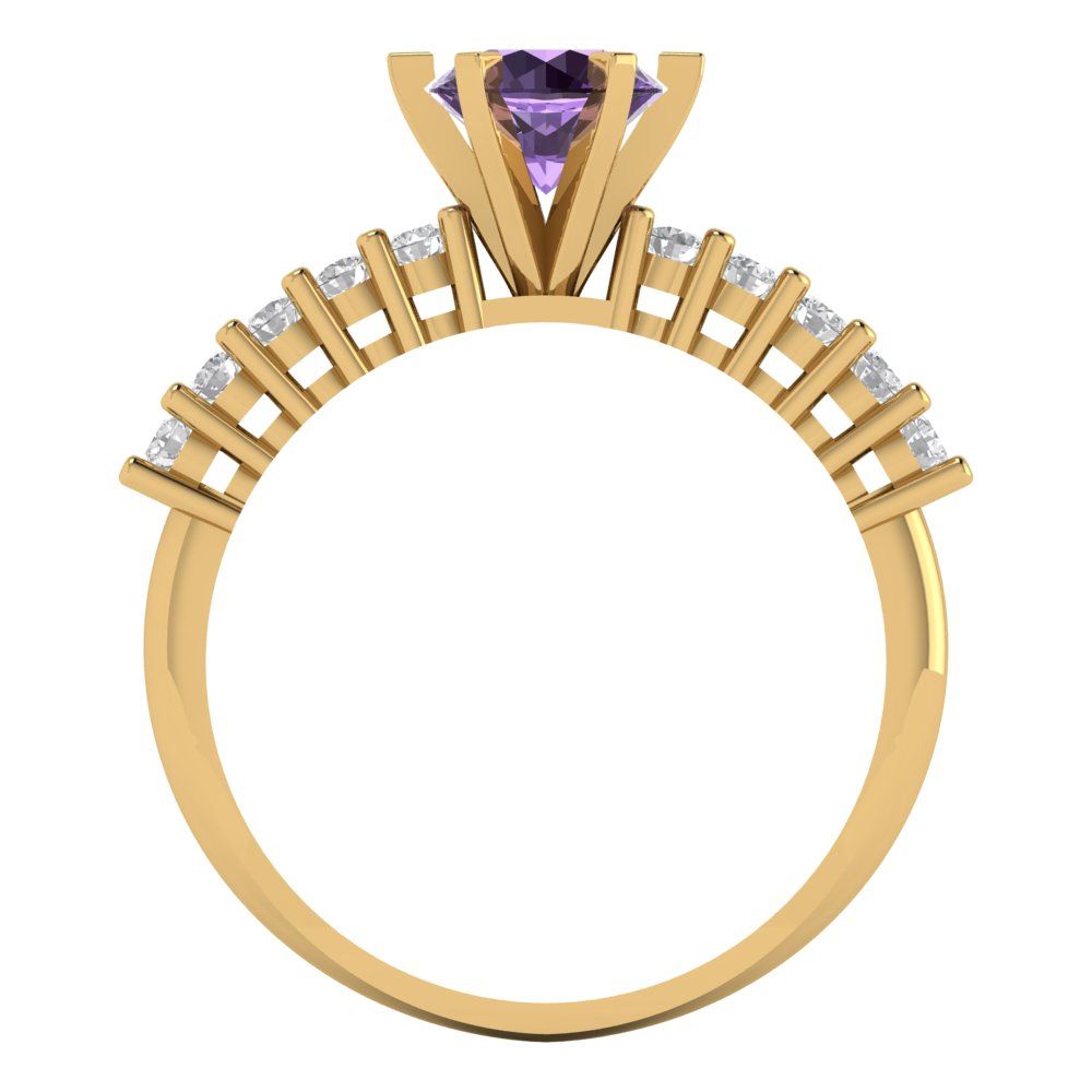 1.05 cttw Simulated Alexandrite Solitaire with Zirconia Simulated Diamond Accents Engagement Ring - Solid Gold (Round Cut,6.0mm)