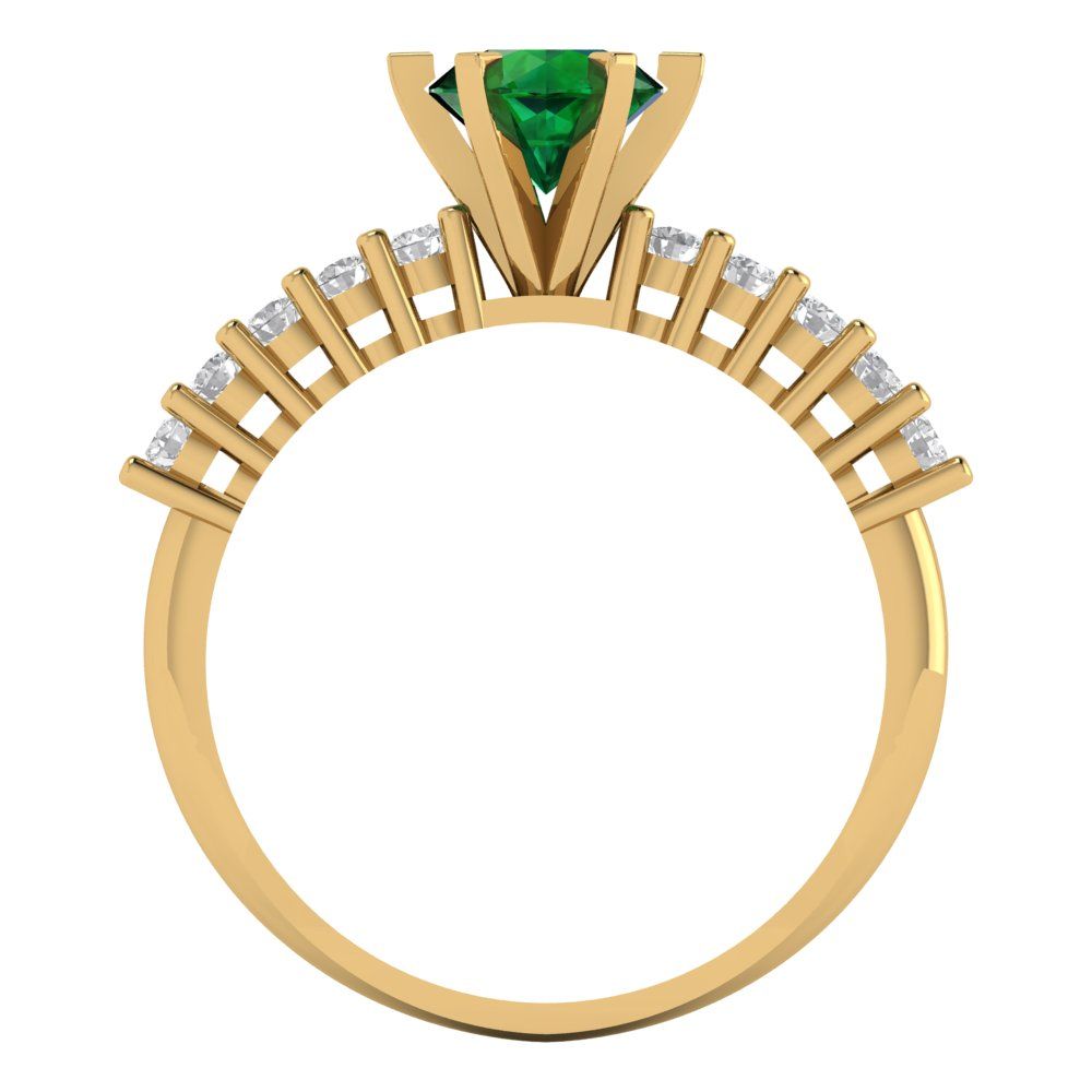 1.05 cttw Simulated Emerald Solitaire with Zirconia Simulated Diamond Accents Engagement Ring - Solid Gold (Round Cut,6.0mm)