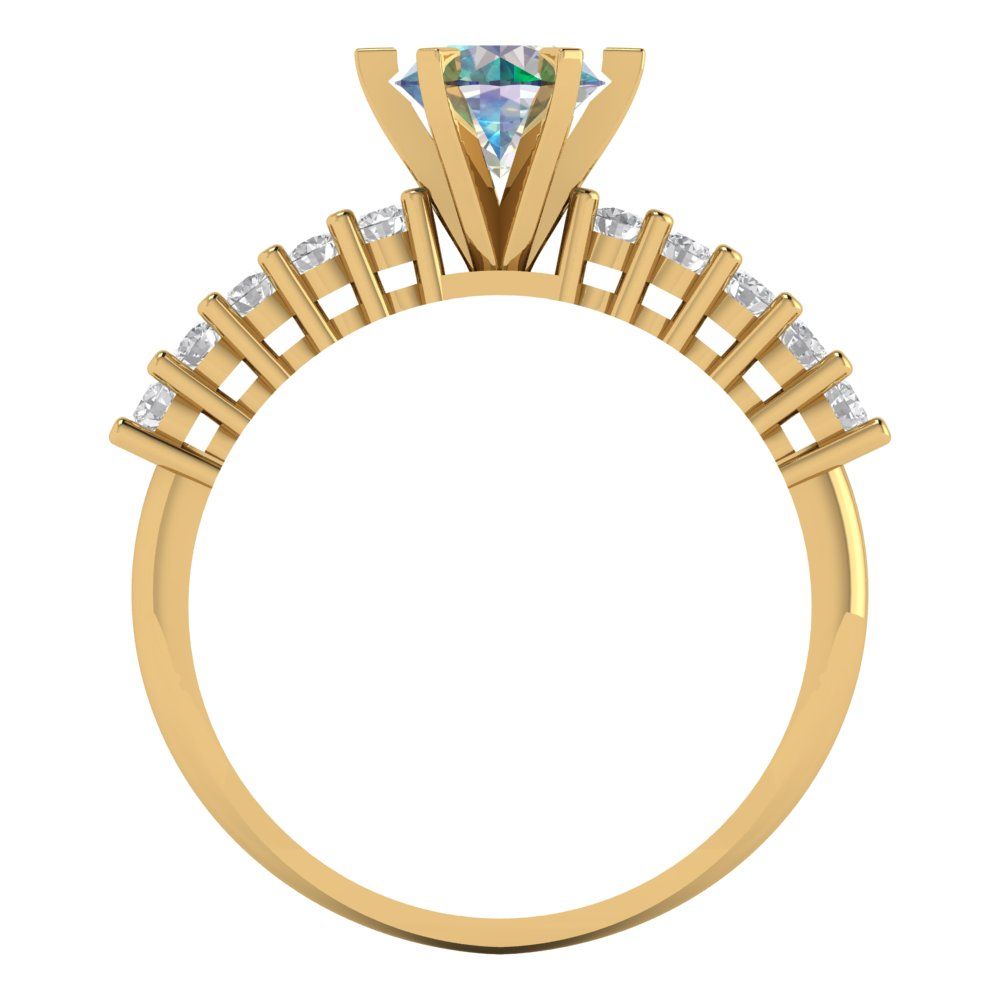 1.05 cttw Blue Moissanite Solitaire with Zirconia Simulated Diamond Accents Engagement Ring - Solid Gold (Round Cut,6.0mm)