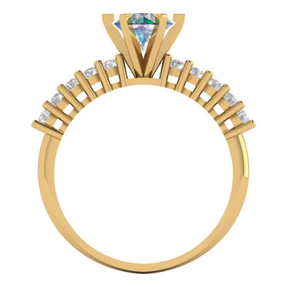 1.05 cttw Blue Moissanite Solitaire with Zirconia Simulated Diamond Accents Engagement Ring - Solid Gold (Round Cut,6.0mm)