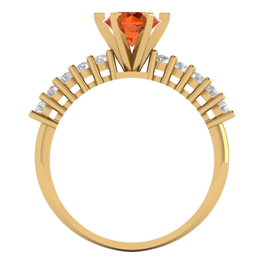 1.05 cttw Simulated Pink Tourmaline Solitaire with Zirconia Simulated Diamond Accents Engagement Ring - Solid Gold (Round Cut,6.0mm)