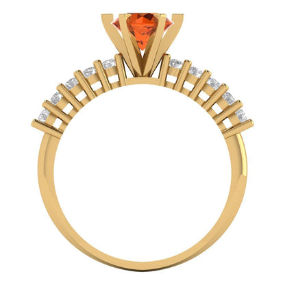 1.05 cttw Simulated Pink Tourmaline Solitaire with Zirconia Simulated Diamond Accents Engagement Ring - Solid Gold (Round Cut,6.0mm)