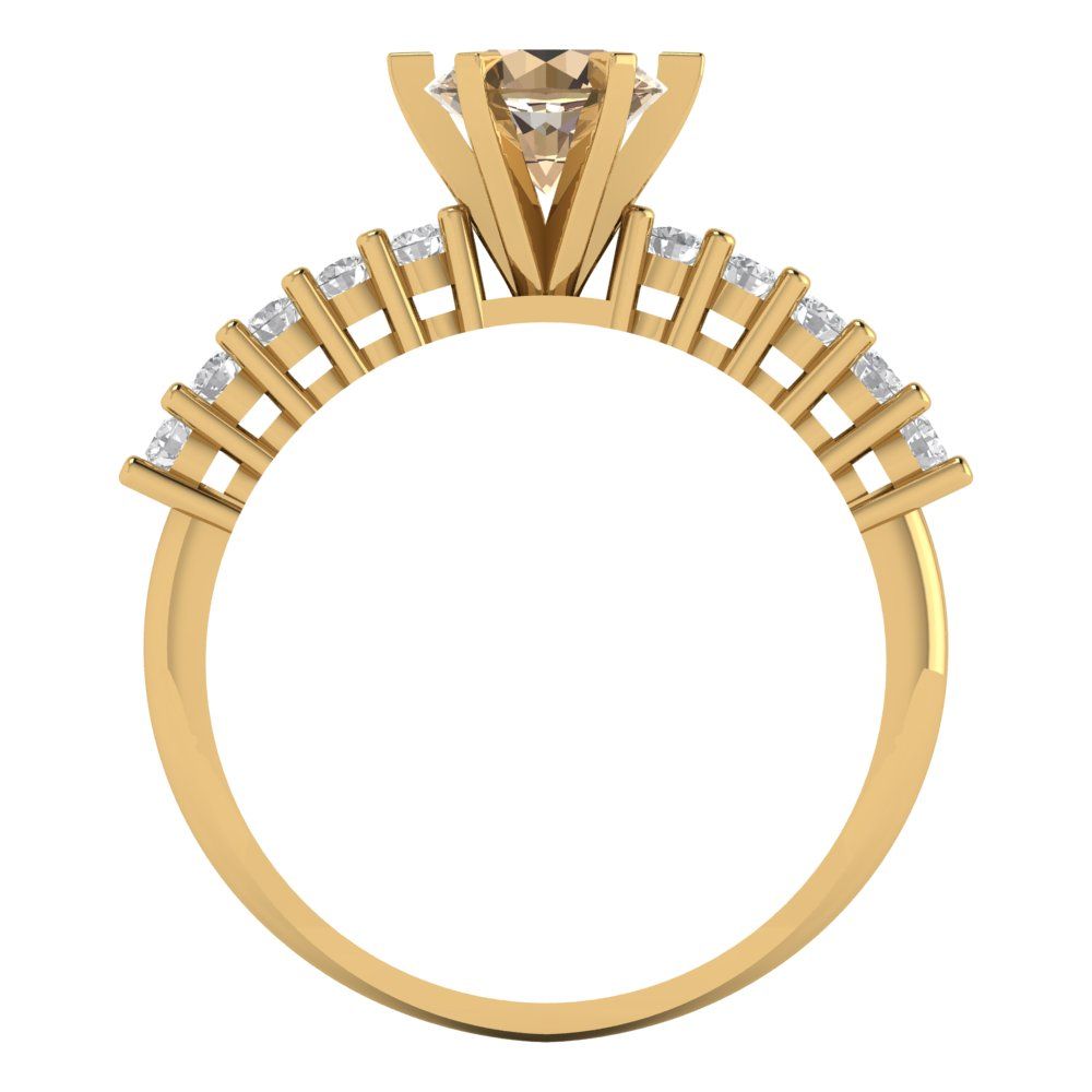 1.05 cttw Yellow Moissanite Solitaire with Zirconia Simulated Diamond Accents Engagement Ring - Solid Gold (Round Cut,6.0mm)