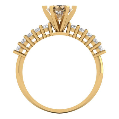 1.05 cttw Yellow Moissanite Solitaire with Zirconia Simulated Diamond Accents Engagement Ring - Solid Gold (Round Cut,6.0mm)