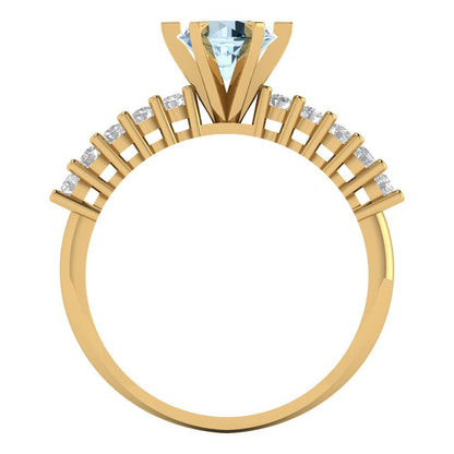 1.05 cttw Natural Sky Blue Topaz Solitaire with Zirconia Simulated Diamond Accents Engagement Ring - Solid Gold (Round Cut,6.0mm)