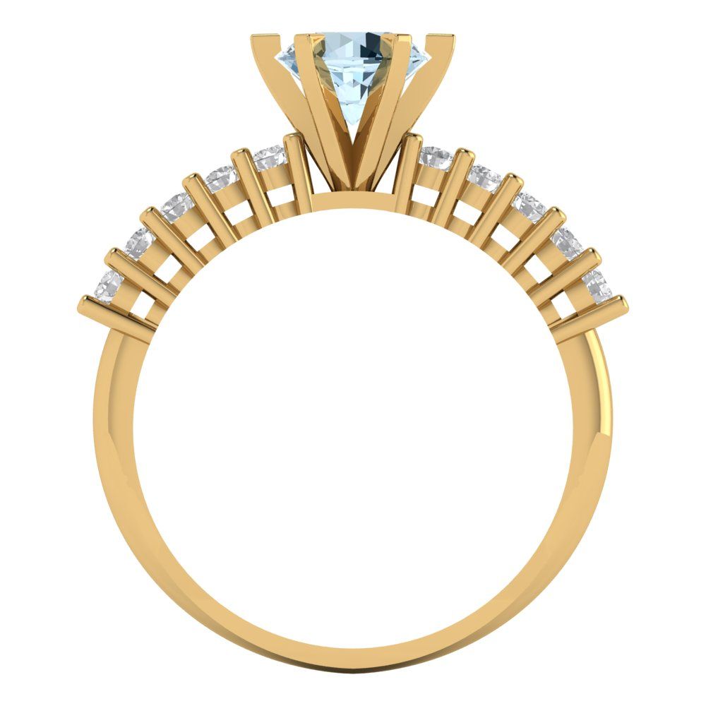 1.05 cttw Natural Swiss Blue Topaz Solitaire with Zirconia Simulated Diamond Accents Engagement Ring - Solid Gold (Round Cut,6.0mm)