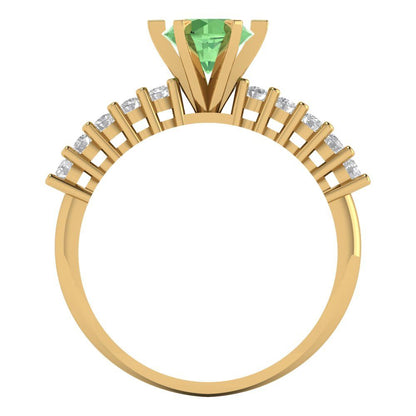 1.05 cttw Zirconia Simulated Green Diamond Solitaire with Zirconia Simulated Diamond Accents Engagement Ring - Solid Gold (VVS1, Round Cut,6.0mm)