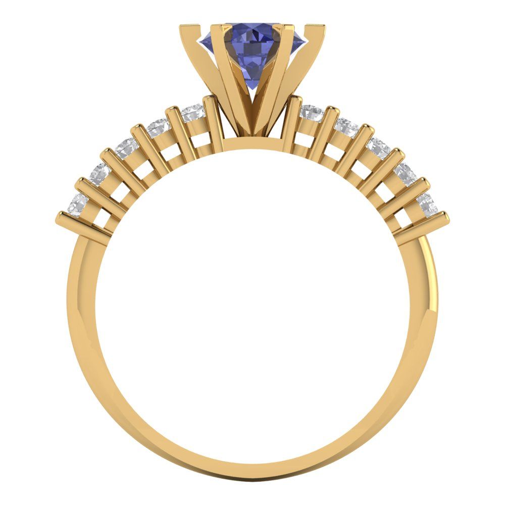 1.05 cttw Simulated Tanzanite Solitaire with Zirconia Simulated Diamond Accents Engagement Ring - Solid Gold (Round Cut,6.0mm)