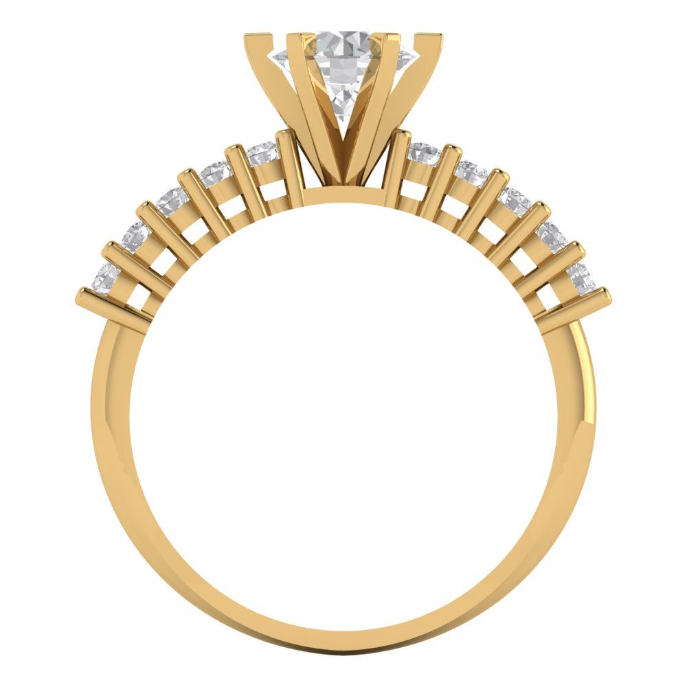 1.05 cttw White Sapphire Solitaire with Zirconia Simulated Diamond Accents Engagement Ring - Solid Gold (Round Cut,6.0mm)