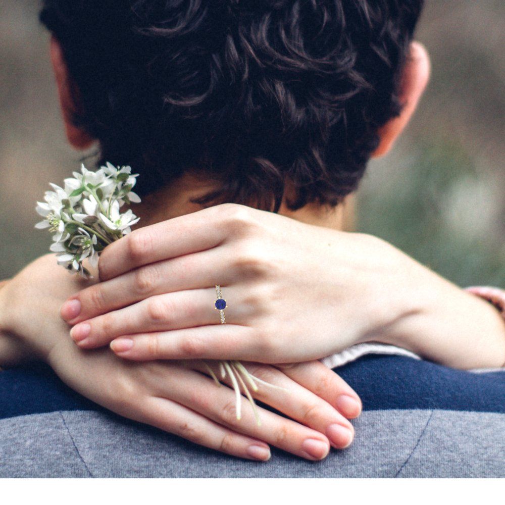 1.05 cttw Simulated Tanzanite Solitaire with Zirconia Simulated Diamond Accents Engagement Ring - Solid Gold (Round Cut,6.0mm)