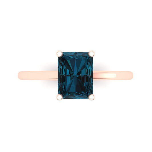 2 cttw Natural London Blue Topaz Solitaire  Engagement Ring - Solid Rose Gold (VVS1, Emerald Cut,8x6mm)