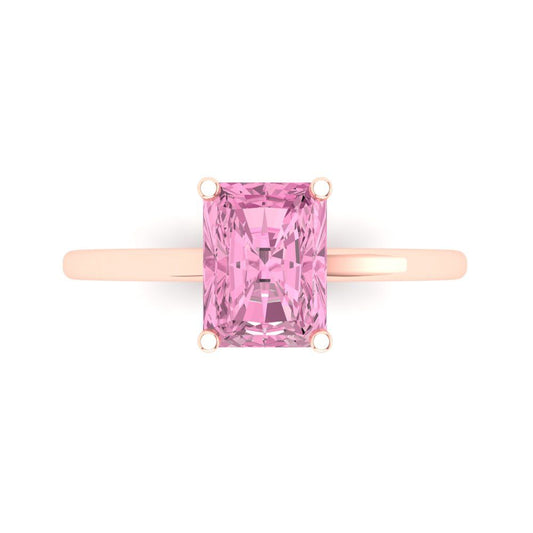 2 cttw Zirconia Simulated Pink Diamond Solitaire  Engagement Ring - Solid Rose Gold (VVS1, Emerald Cut,8x6mm)