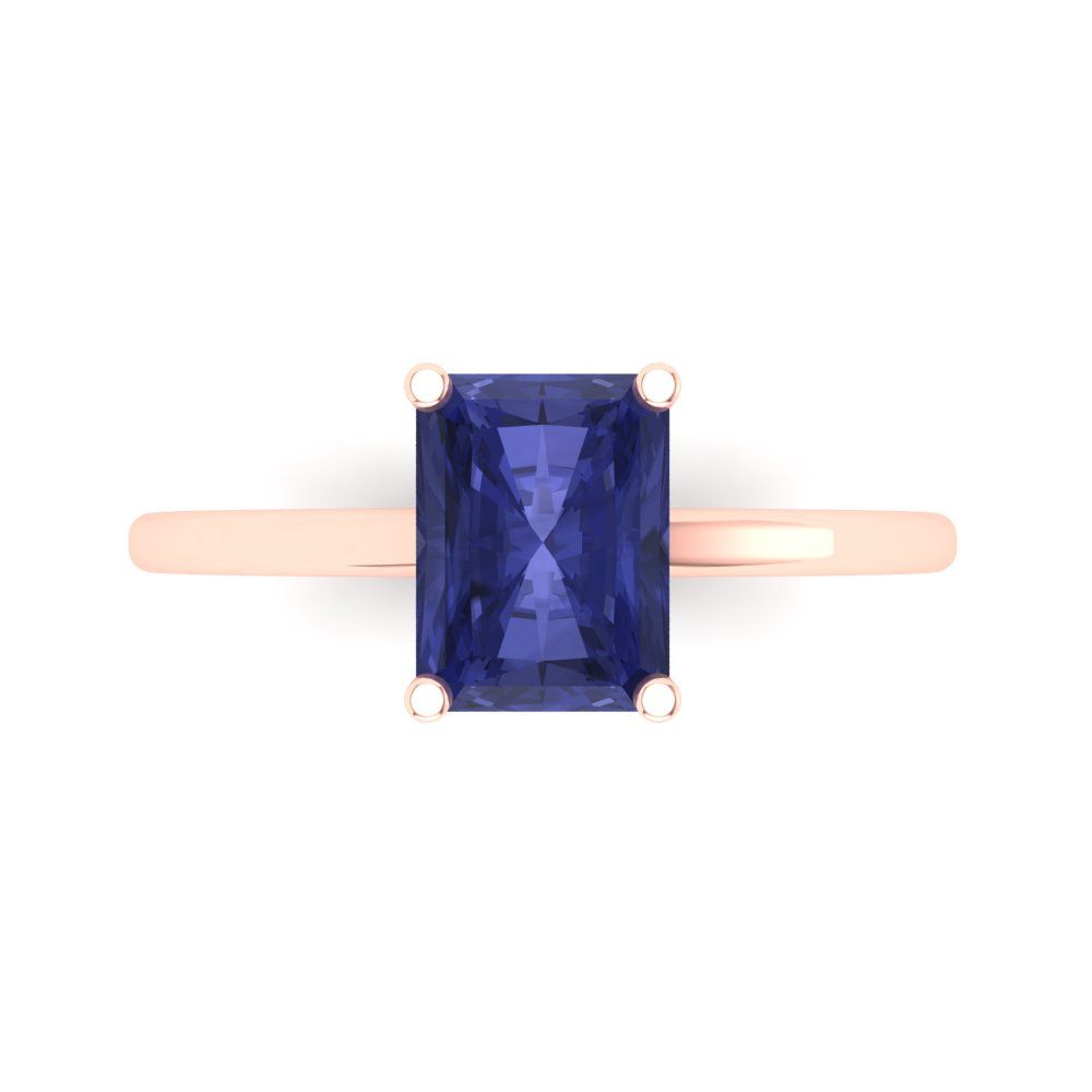 2 cttw Simulated Tanzanite Solitaire  Engagement Ring - Solid Gold (Emerald Cut,8x6mm)