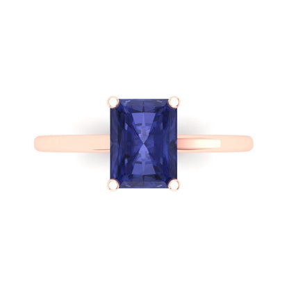 2 cttw Simulated Tanzanite Solitaire  Engagement Ring - Solid Gold (Emerald Cut,8x6mm)