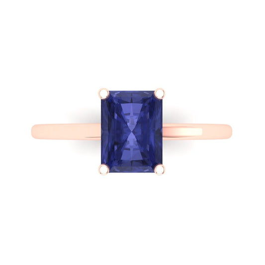 2 cttw Simulated Tanzanite Solitaire  Engagement Ring - Solid Rose Gold (VVS1, Emerald Cut,8x6mm)