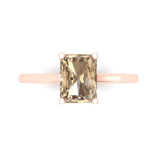 2 cttw Yellow Moissanite Solitaire  Engagement Ring - Solid Rose Gold (VVS1, Emerald Cut,8x6mm)