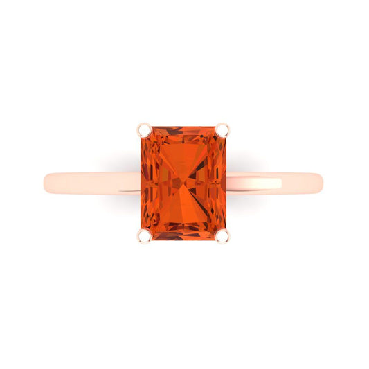 2 cttw Zirconia Simulated Red Diamond Solitaire  Engagement Ring - Solid Rose Gold (VVS1, Emerald Cut,8x6mm)