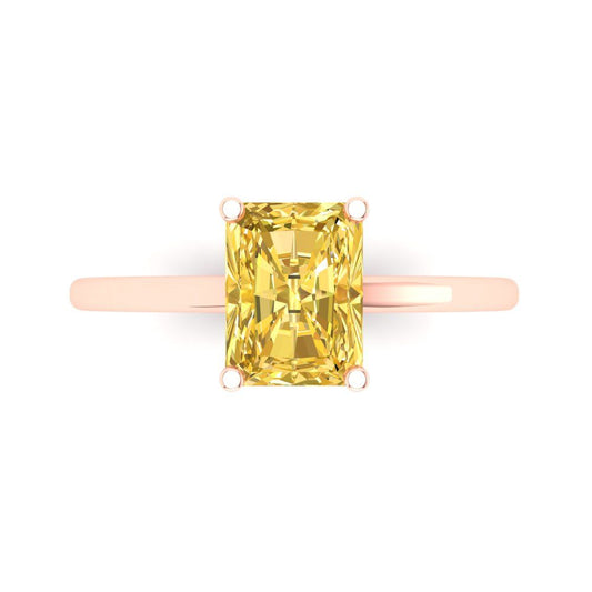 2 cttw Zirconia Simulated Yellow Diamond Solitaire  Engagement Ring - Solid Rose Gold (VVS1, Emerald Cut,8x6mm)