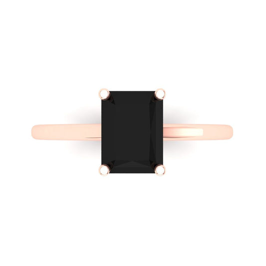 2 cttw Natural Onyx Solitaire  Engagement Ring - Solid Rose Gold (VVS1, Emerald Cut,8x6mm)