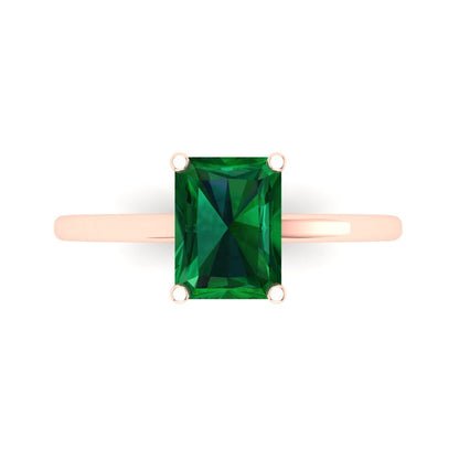 2 cttw Simulated Emerald Solitaire  Engagement Ring - Solid Gold (Emerald Cut,8x6mm)