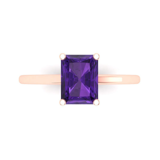 2 cttw Natural Amethyst Solitaire  Engagement Ring - Solid Rose Gold (VVS1, Emerald Cut,8x6mm)
