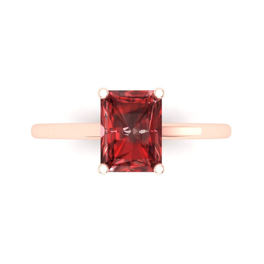 2 cttw Natural Garnet Solitaire  Engagement Ring - Solid Rose Gold (VVS1, Emerald Cut,8x6mm)