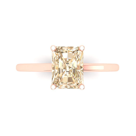 2 cttw Natural Morganite Solitaire  Engagement Ring - Solid Rose Gold (VVS1, Emerald Cut,8x6mm)