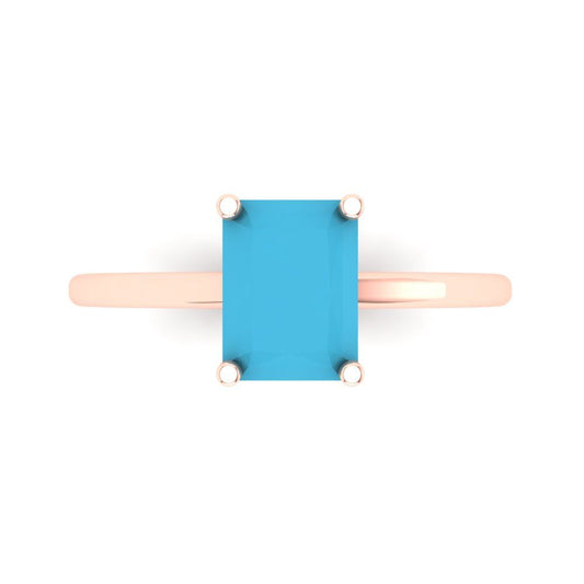 2 cttw Simulated Turquoise Solitaire  Engagement Ring - Solid Rose Gold (VVS1, Emerald Cut,8x6mm)
