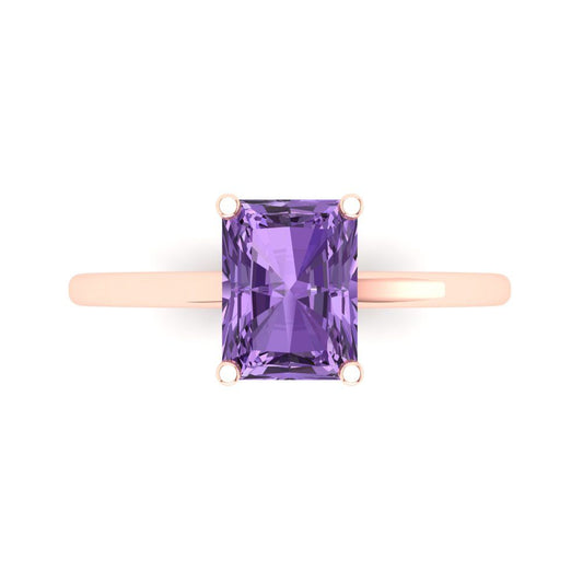 2 cttw Simulated Alexandrite Solitaire  Engagement Ring - Solid Rose Gold (VVS1, Emerald Cut,8x6mm)